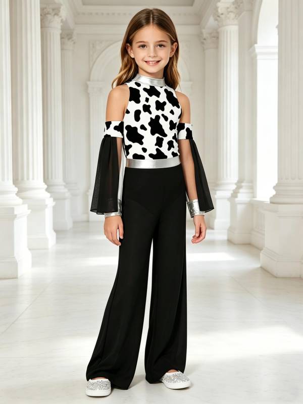 Kids Girls Cave Costumes Dancewear Jumpsuit Dress-Up Romper Design Patchwork thumb