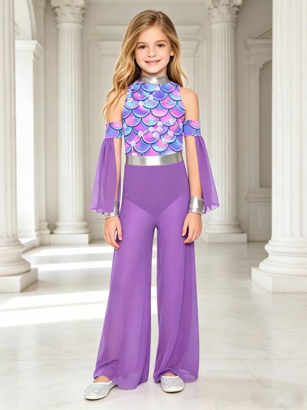 Kids Girls Cave Costumes Dancewear Jumpsuit Dress-Up Romper Design Patchwork thumb