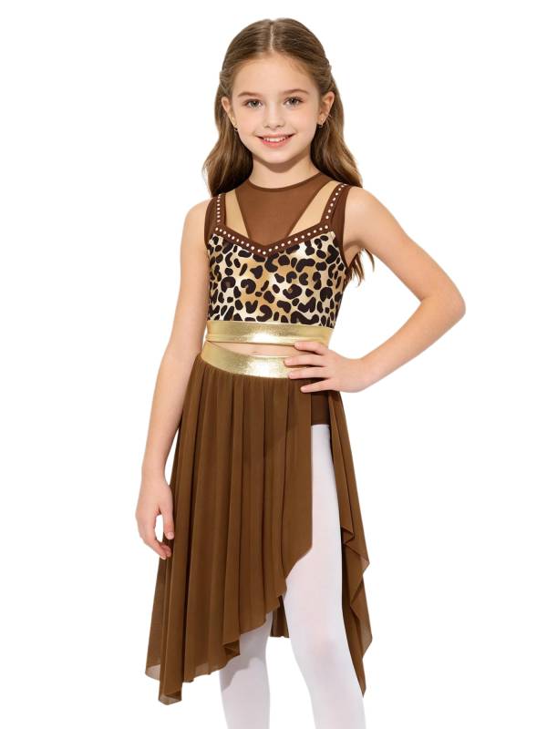 Kids Girls Dancewear Crop Top Outfit Dress Up Costume Ruffle Latin Dance Skirt thumb