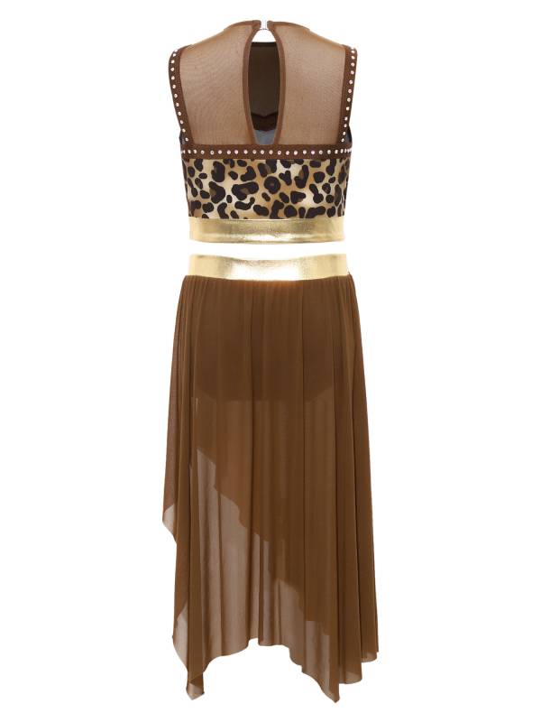 Kids Girls Dancewear Crop Top Outfit Dress Up Costume Ruffle Latin Dance Skirt thumb