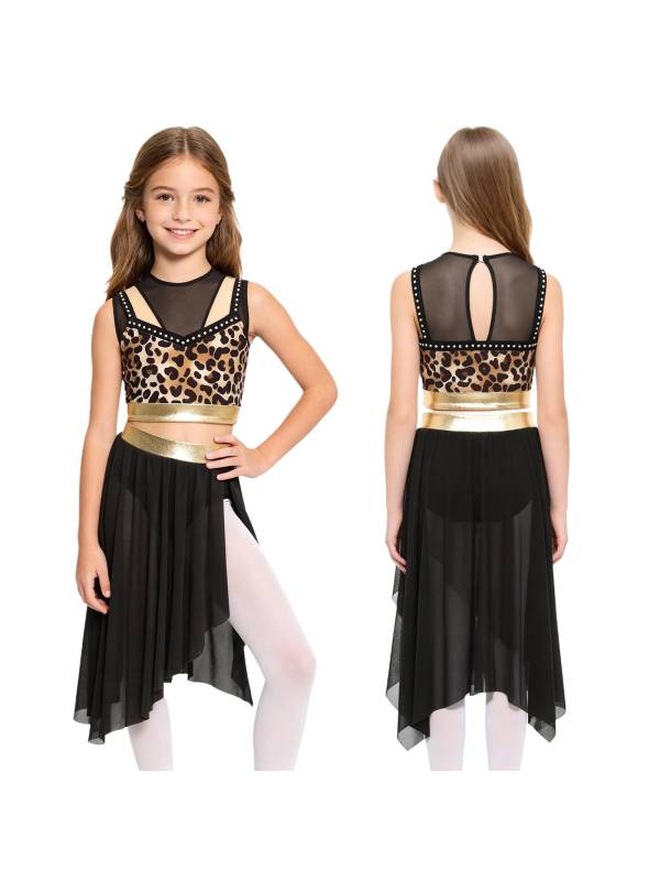 Kids Girls Dancewear Crop Top Outfit Dress Up Costume Ruffle Latin Dance Skirt thumb