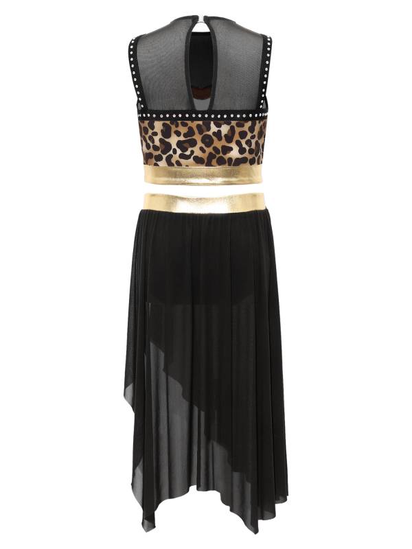 Kids Girls Dancewear Crop Top Outfit Dress Up Costume Ruffle Latin Dance Skirt thumb