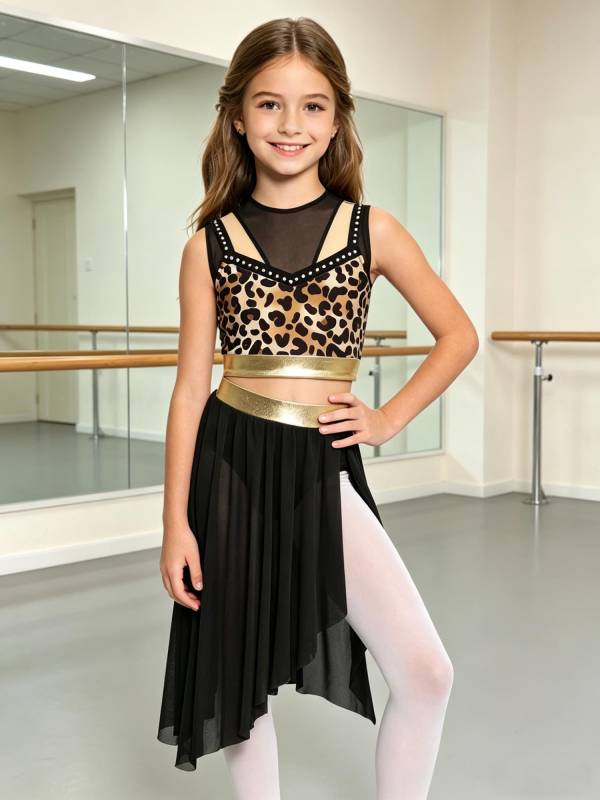 Kids Girls Dancewear Crop Top Outfit Dress Up Costume Ruffle Latin Dance Skirt thumb