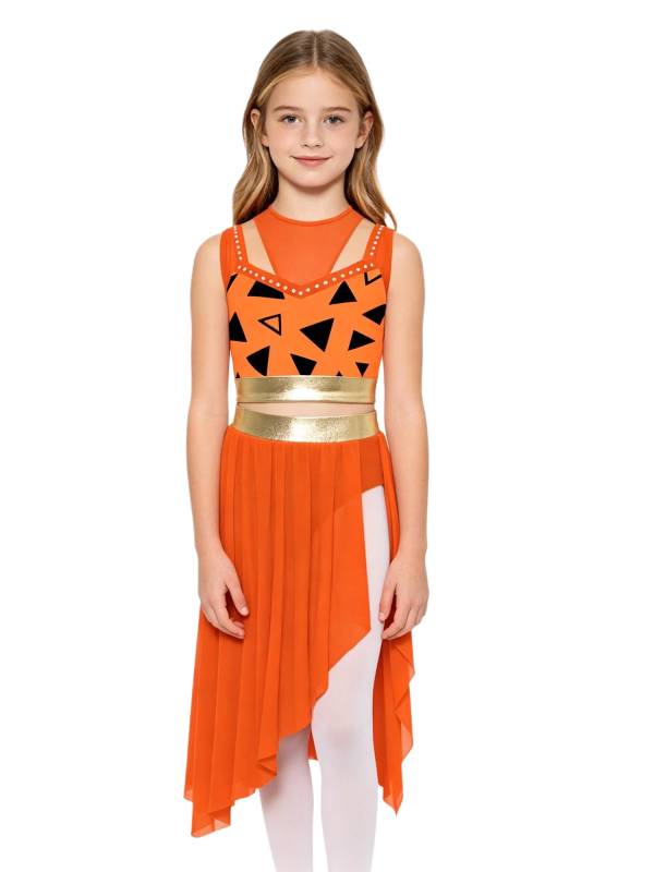 Kids Girls Dancewear Crop Top Outfit Dress Up Costume Ruffle Latin Dance Skirt thumb