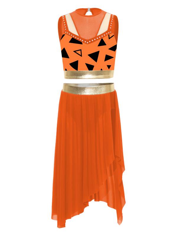 Kids Girls Dancewear Crop Top Outfit Dress Up Costume Ruffle Latin Dance Skirt thumb