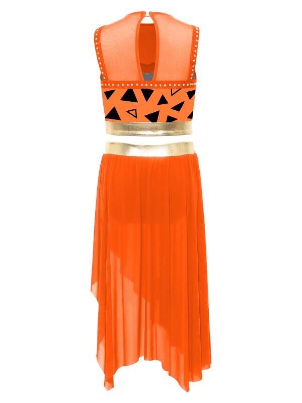 Kids Girls Dancewear Crop Top Outfit Dress Up Costume Ruffle Latin Dance Skirt thumb
