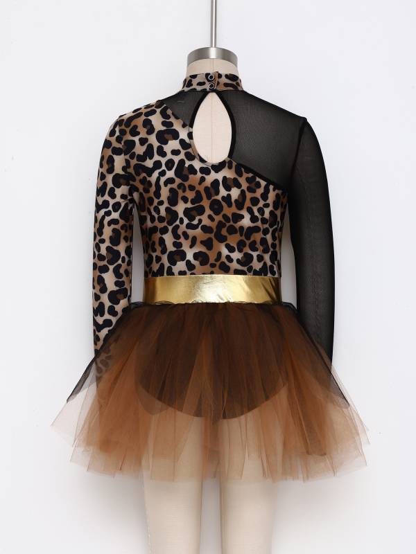 Girls Mesh Metallic Ballet Skirt Costume Unitard Dress Outfits Dancewear Show thumb