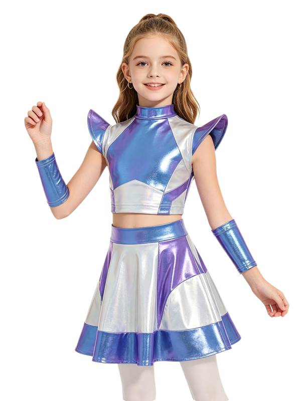 Girls 3-Piece Alien Space Costume Top & Skirt with Oversleeves for Halloween thumb
