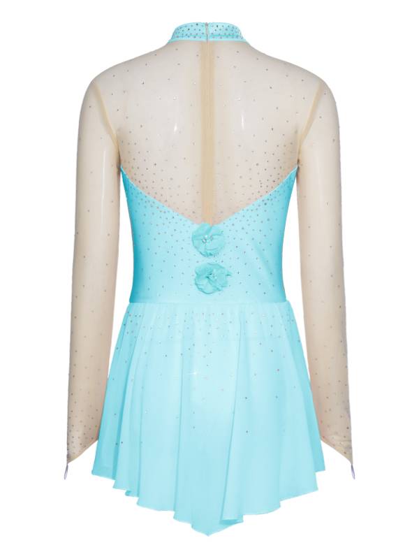 Women 3D Flower Rhinestone Figure Skating Dress Chiffon Lyrical Dancewear thumb