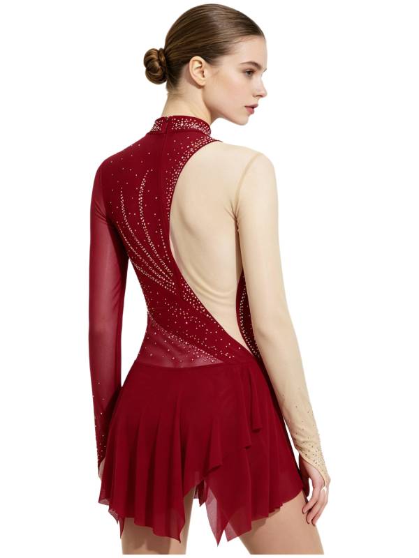 Women Rhinestone Mock Neck Figure Skating Dress for Gymnastics & Latin Dance thumb