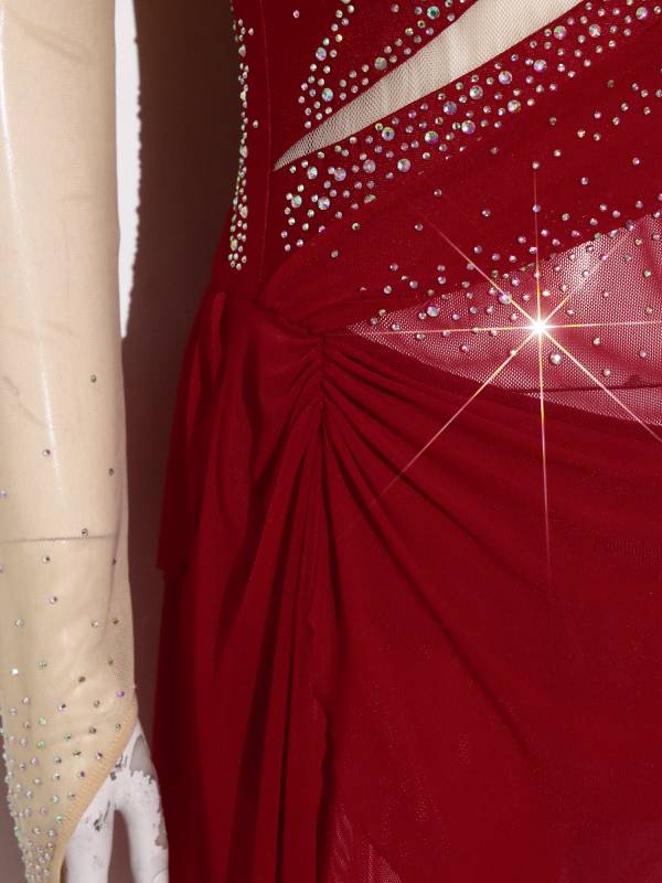 Women Rhinestone Mock Neck Figure Skating Dress for Gymnastics & Latin Dance thumb