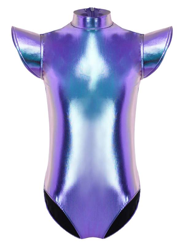 Girls Metallic Cap Sleeve Alien Cosplay Leotard with Hair Hoop for Halloween thumb