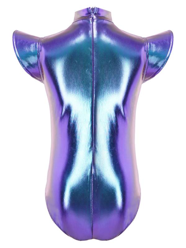 Girls Metallic Cap Sleeve Alien Cosplay Leotard with Hair Hoop for Halloween thumb