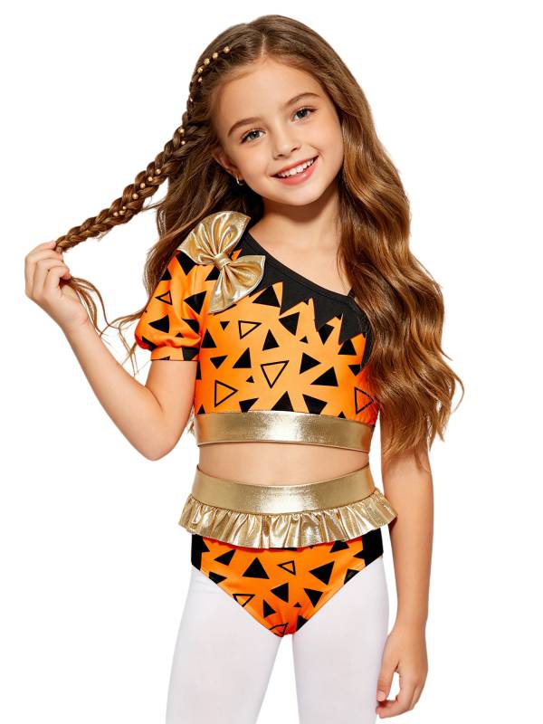 Kids Girls Costume Competition With Briefs Child Dancewear Leotard Ballet Shiny thumb