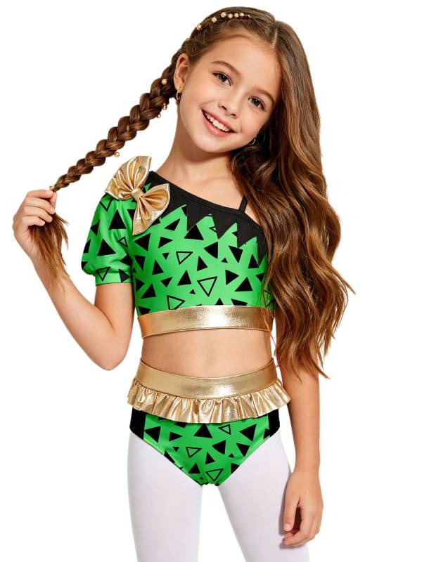 Kids Girls Costume Competition With Briefs Child Dancewear Leotard Ballet Shiny thumb