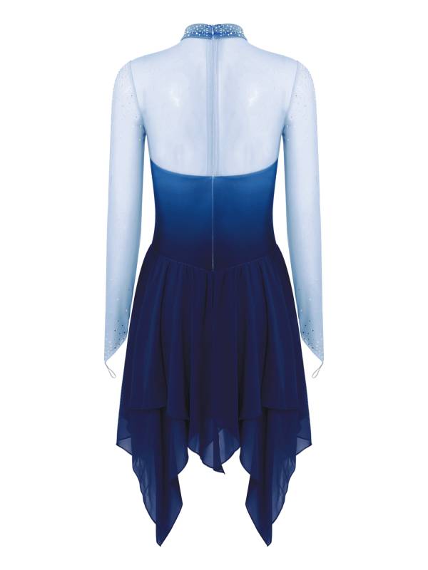 Women Gradient Long Sleeve Figure Skating Dress Lyrical Dancewear thumb