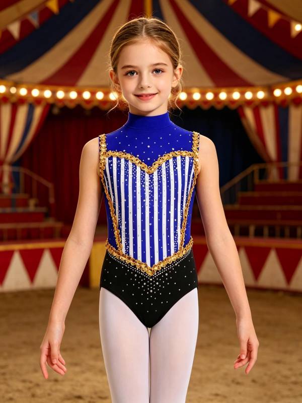 Kids Girls Leotard Performance Bodysuit Carnival Ringmaster Circus Cosplay Show thumb