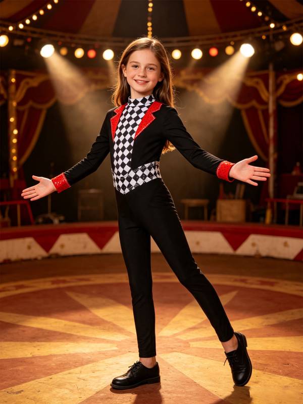 Girls Long Sleeve Rhinestone Circus Ringmaster Jumpsuit for Halloween Masquerade thumb