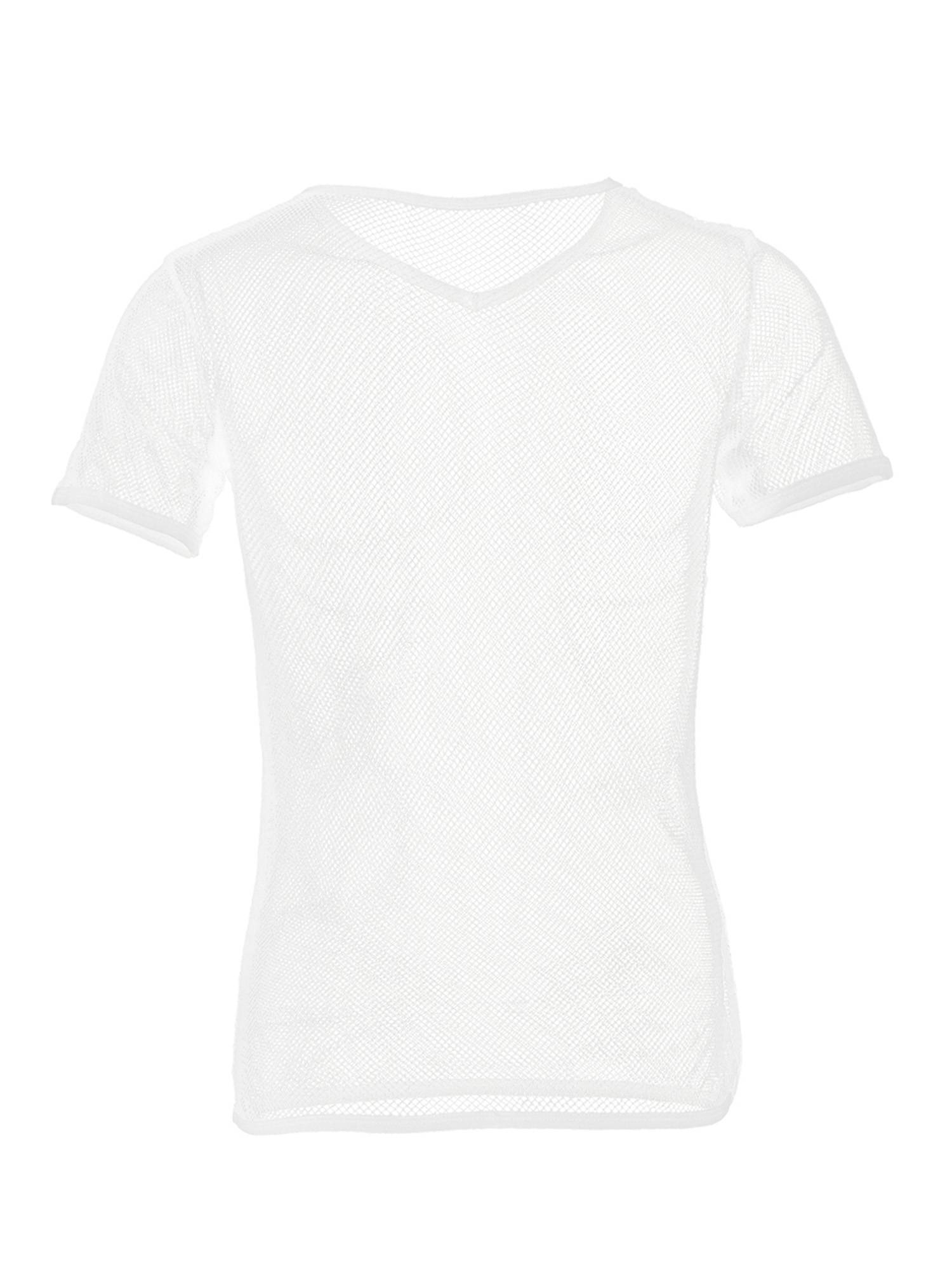 Men Short Sleeve V Neck Mesh See-Through Jazz Dance T-shirt