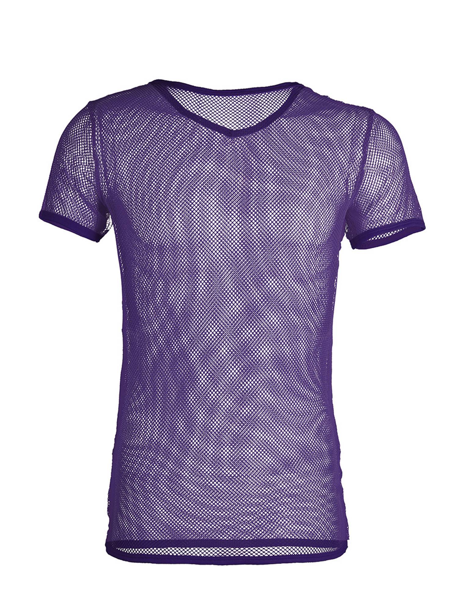 Men Short Sleeve V Neck Mesh See-Through Jazz Dance T-shirt
