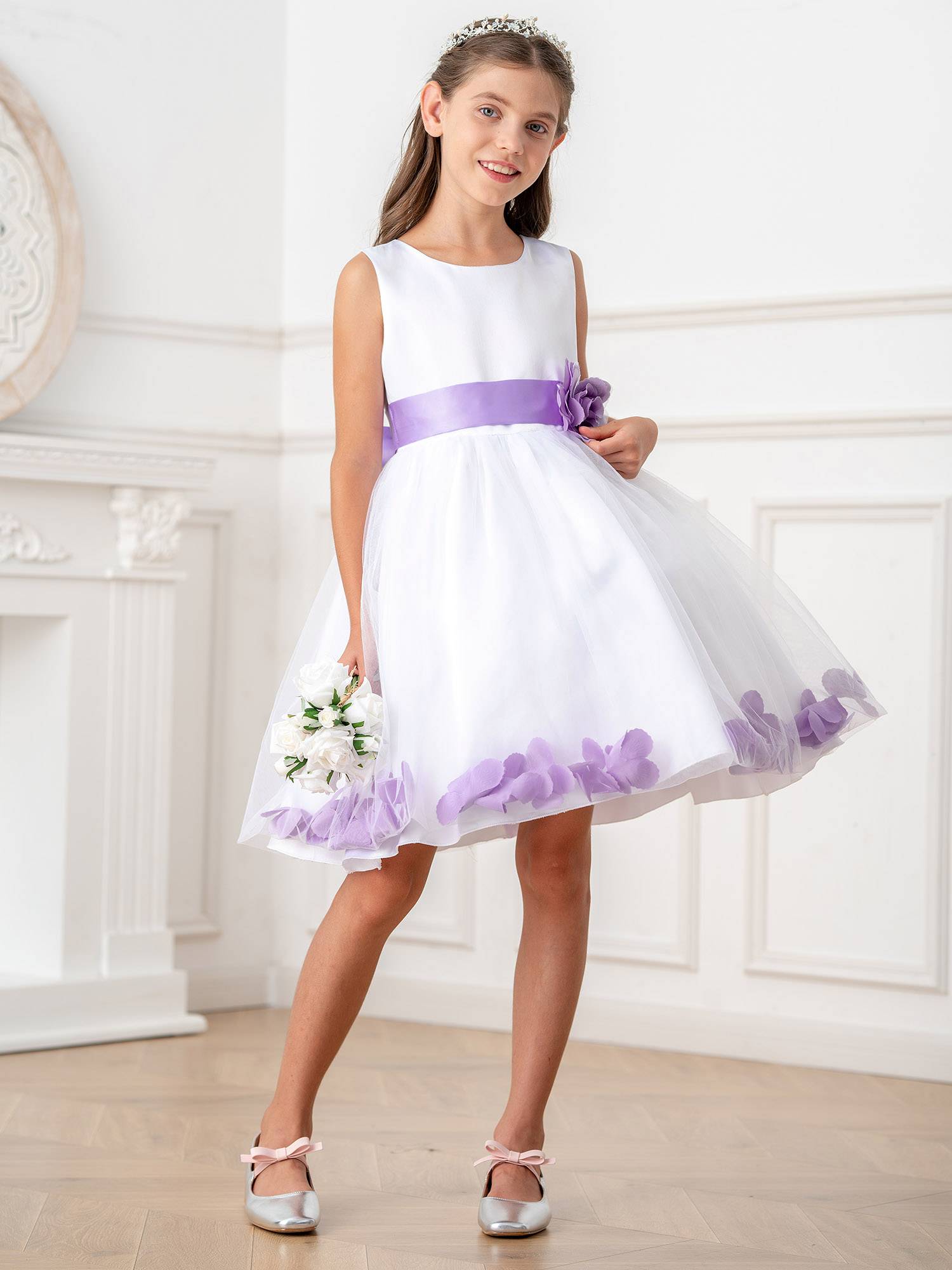 Kids Girls Flower Petals Tulle Ball Gown Flower Girls Dress