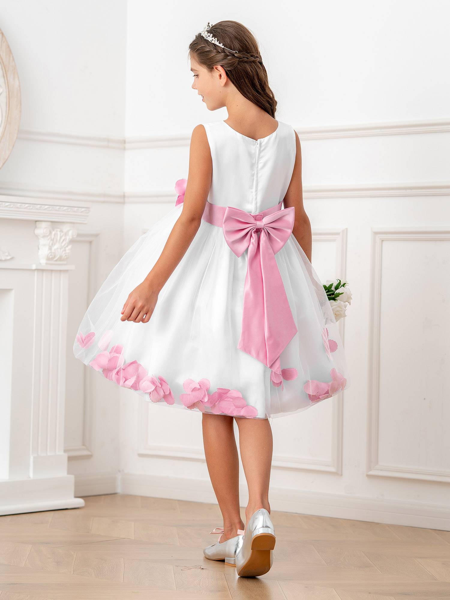 Kids Girls Flower Petals Tulle Ball Gown Flower Girls Dress