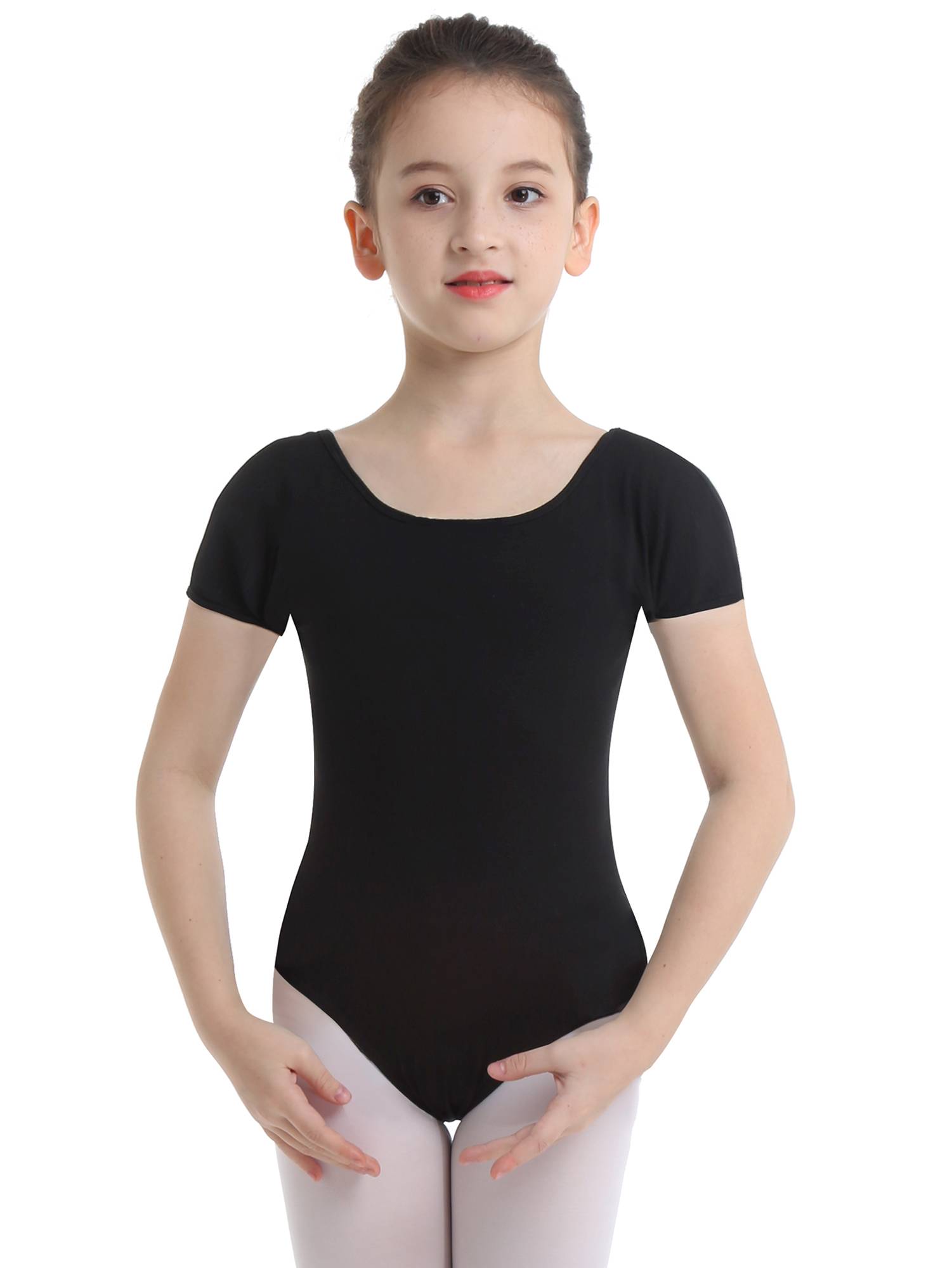 Kids Girls Short Sleeves Stretchy Gym Ballet Dance Leotard