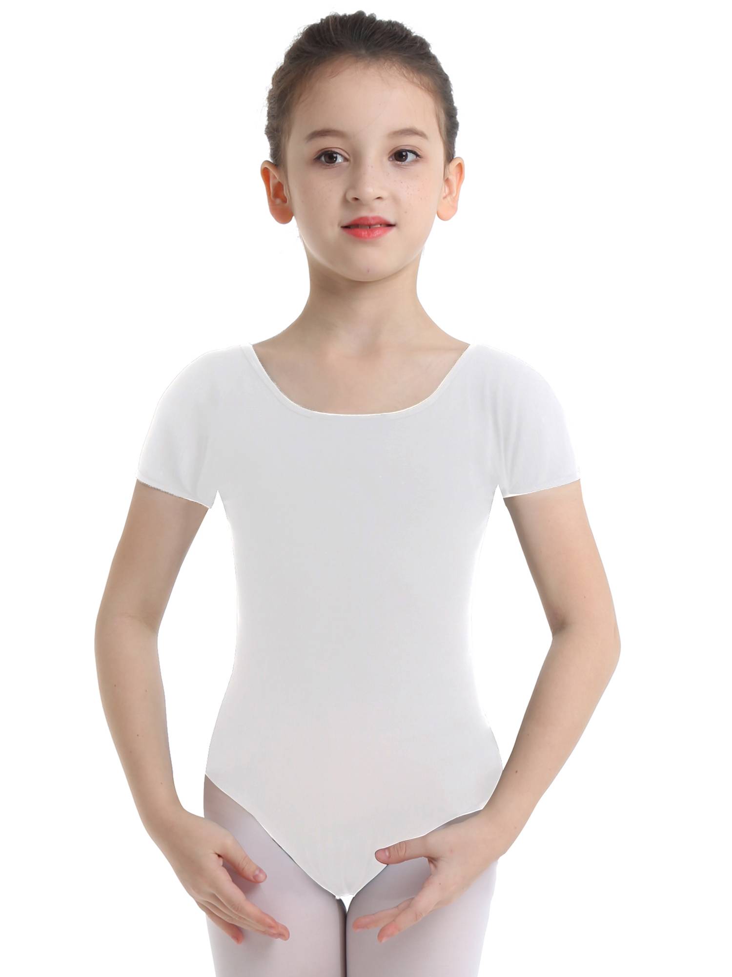 Kids Girls Short Sleeves Stretchy Gym Ballet Dance Leotard
