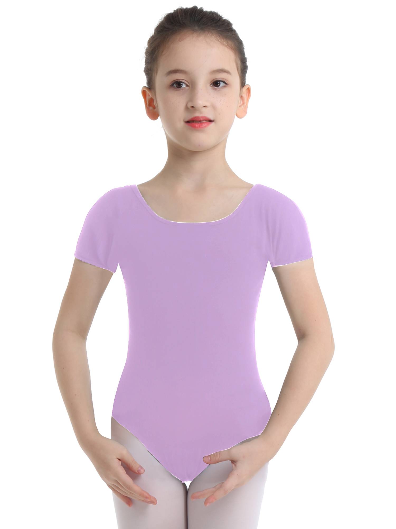 Kids Girls Short Sleeves Stretchy Gym Ballet Dance Leotard