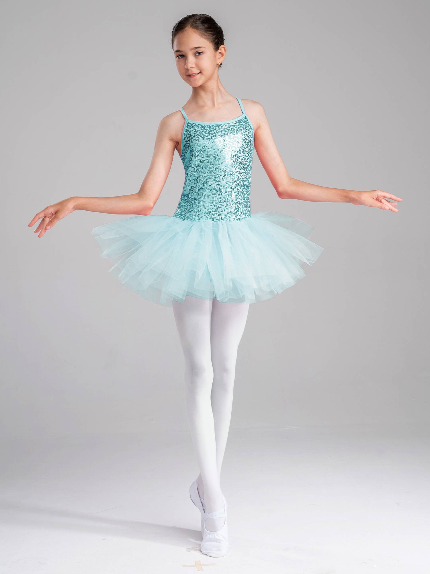 Kids Girls Sequined Ballet Dance Leotard Tutu Dress