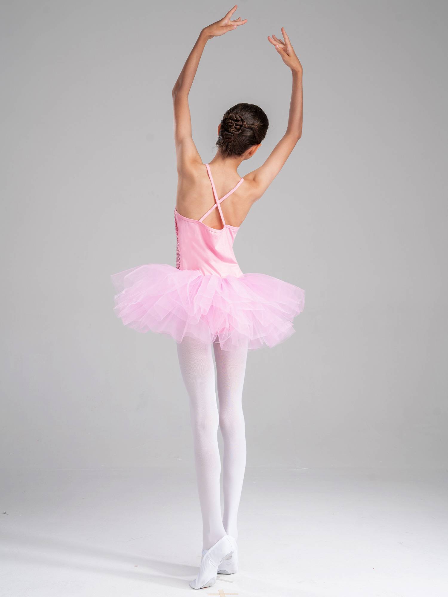 Kids Girls Sequined Ballet Dance Leotard Tutu Dress