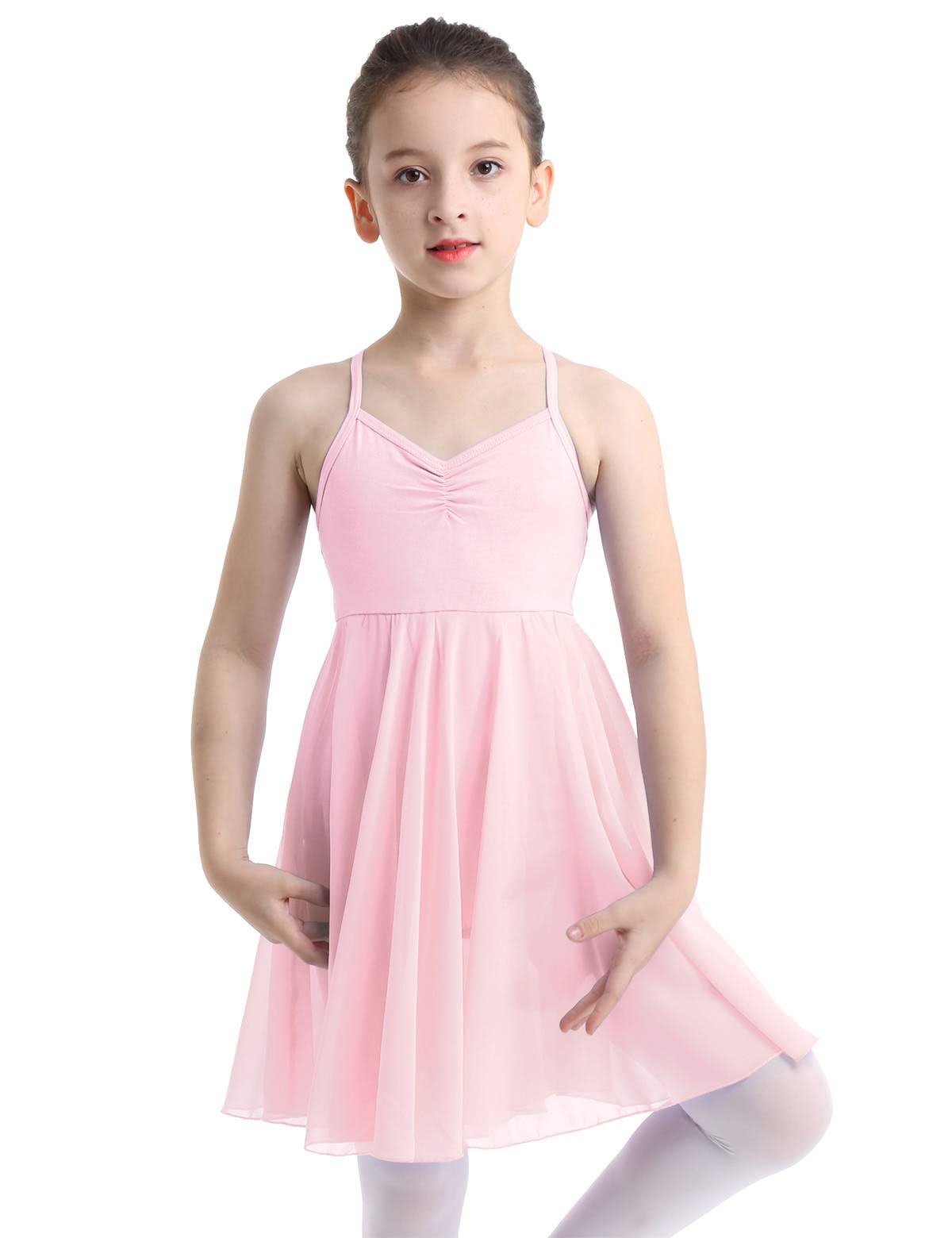 Kids Girls Sleeveless Chiffon Ballet Dance Leotard Dress