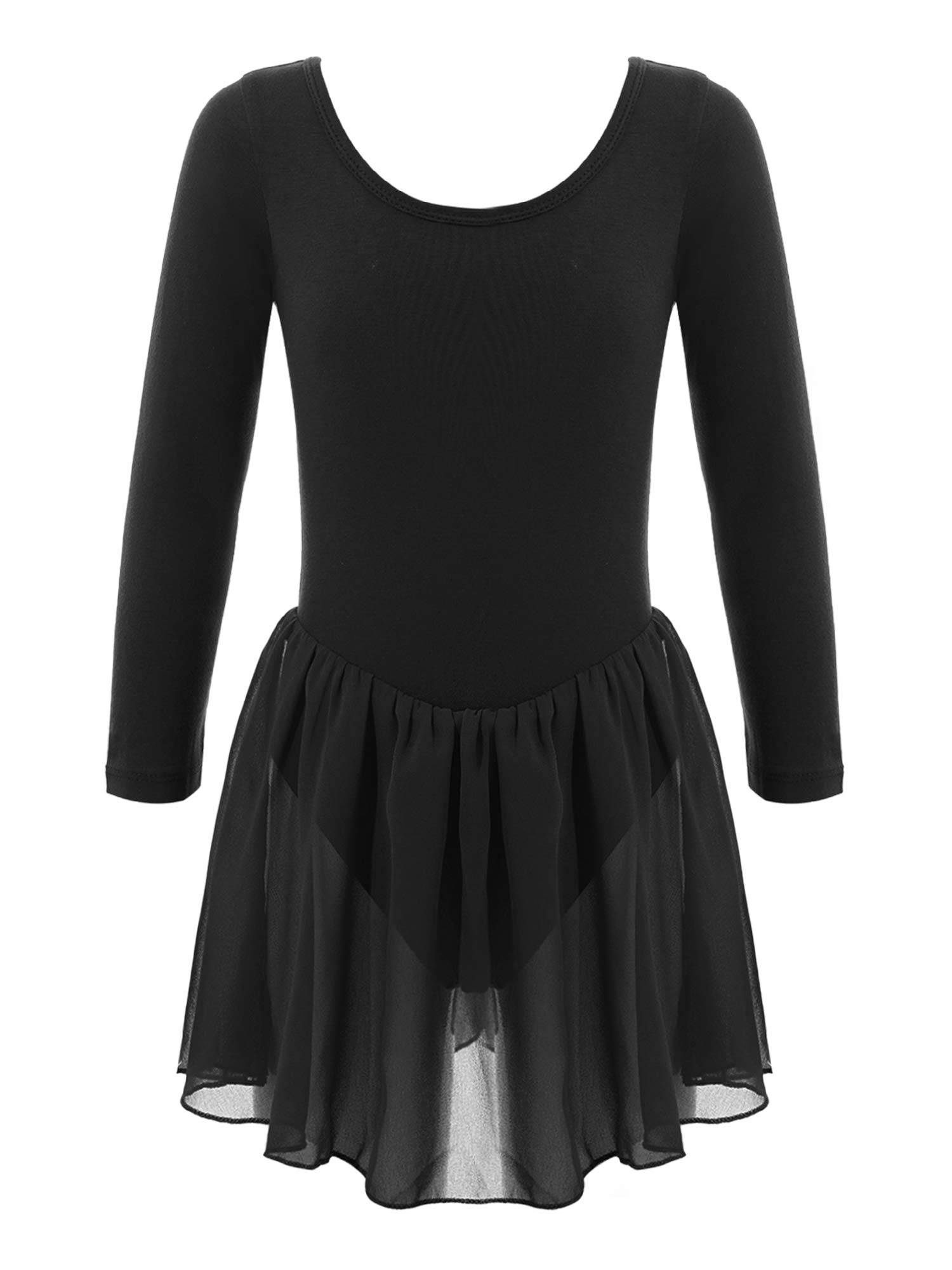 Kids Girls Long Sleeve Solid Color Ballet Dance Leotard Dress