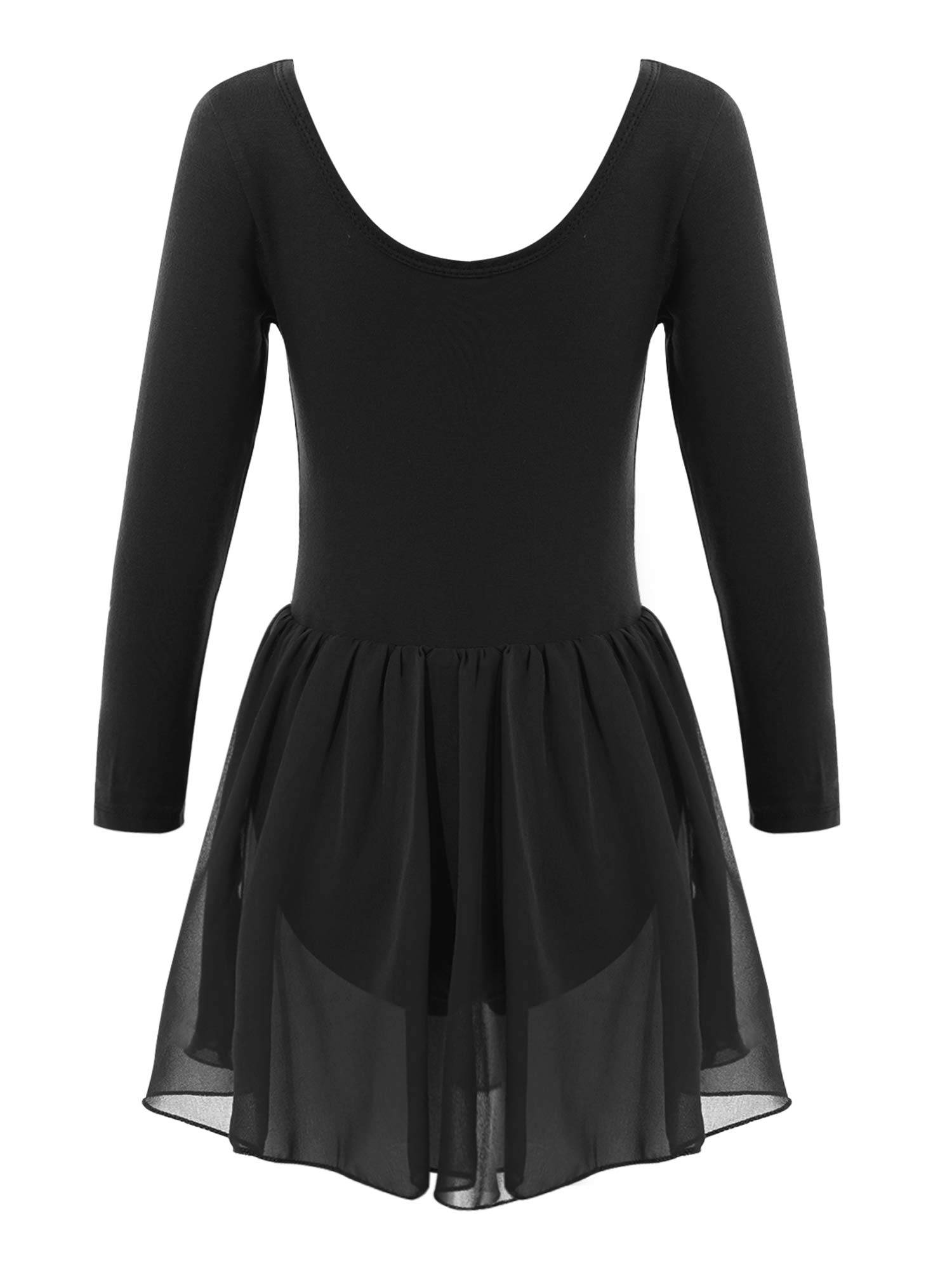 Kids Girls Long Sleeve Solid Color Ballet Dance Leotard Dress