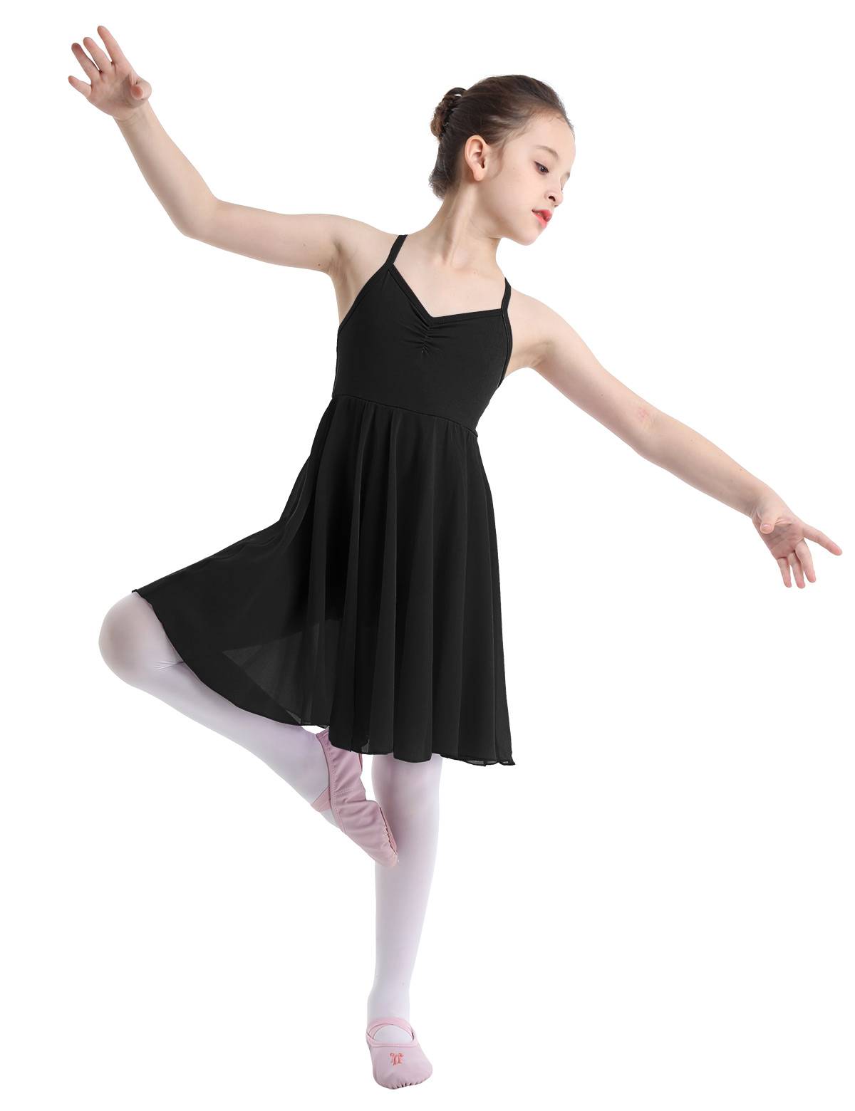 Kids Girls Sleeveless Chiffon Ballet Dance Leotard Dress