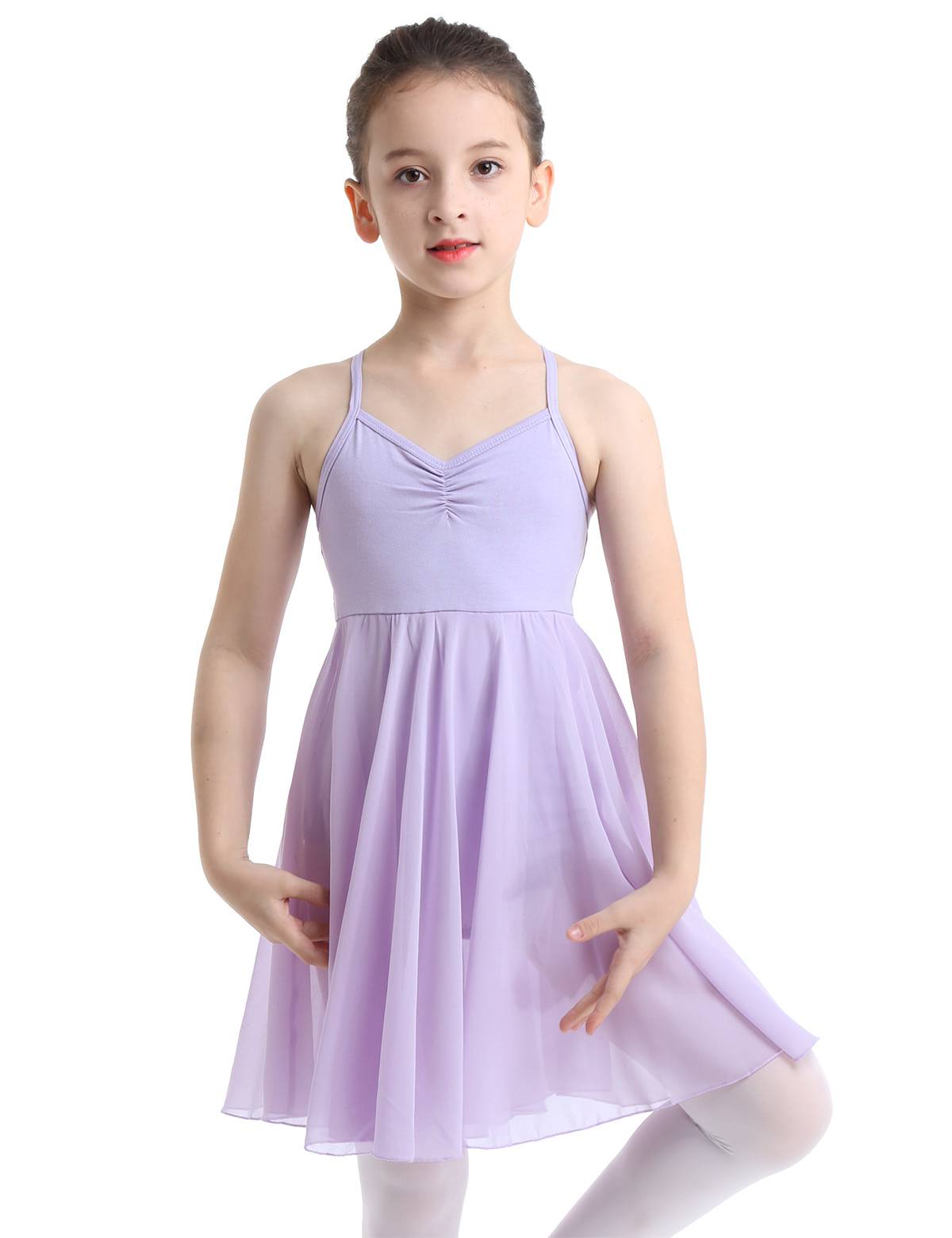 Kids Girls Sleeveless Chiffon Ballet Dance Leotard Dress