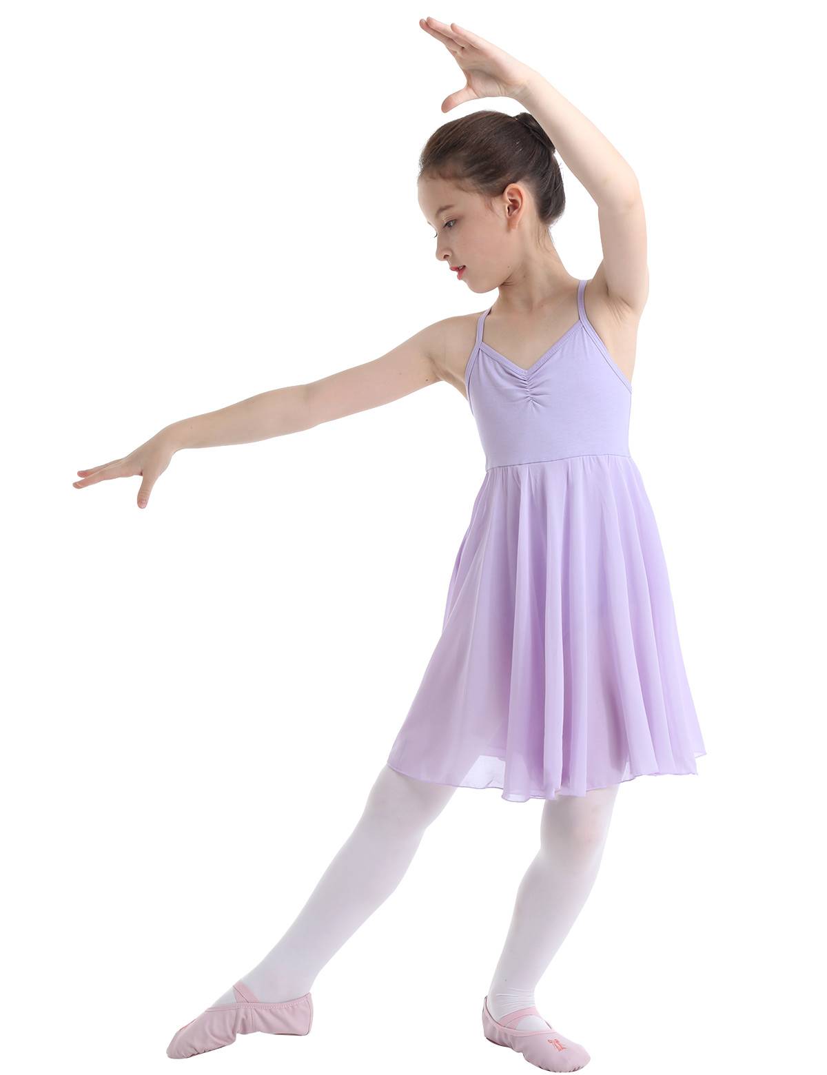 Kids Girls Sleeveless Chiffon Ballet Dance Leotard Dress