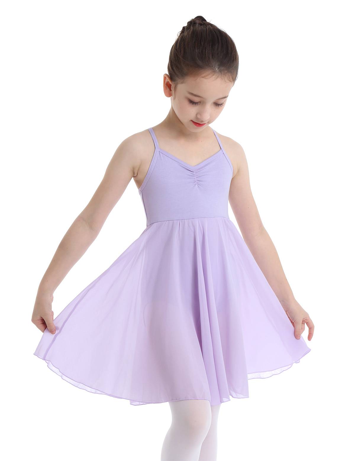 Kids Girls Sleeveless Chiffon Ballet Dance Leotard Dress
