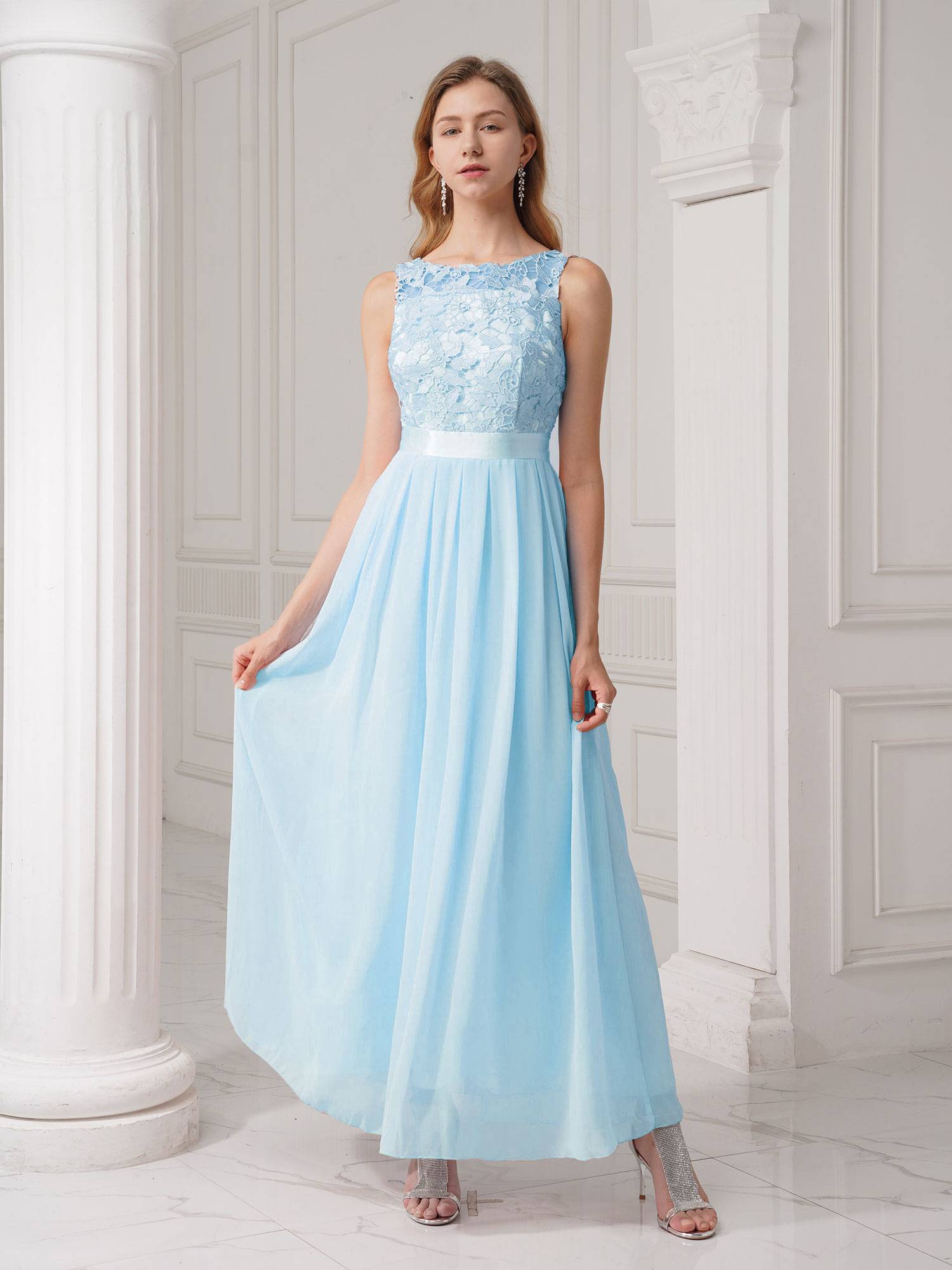 Women Embroidered Chiffon Maxi Bridesmaid Dress