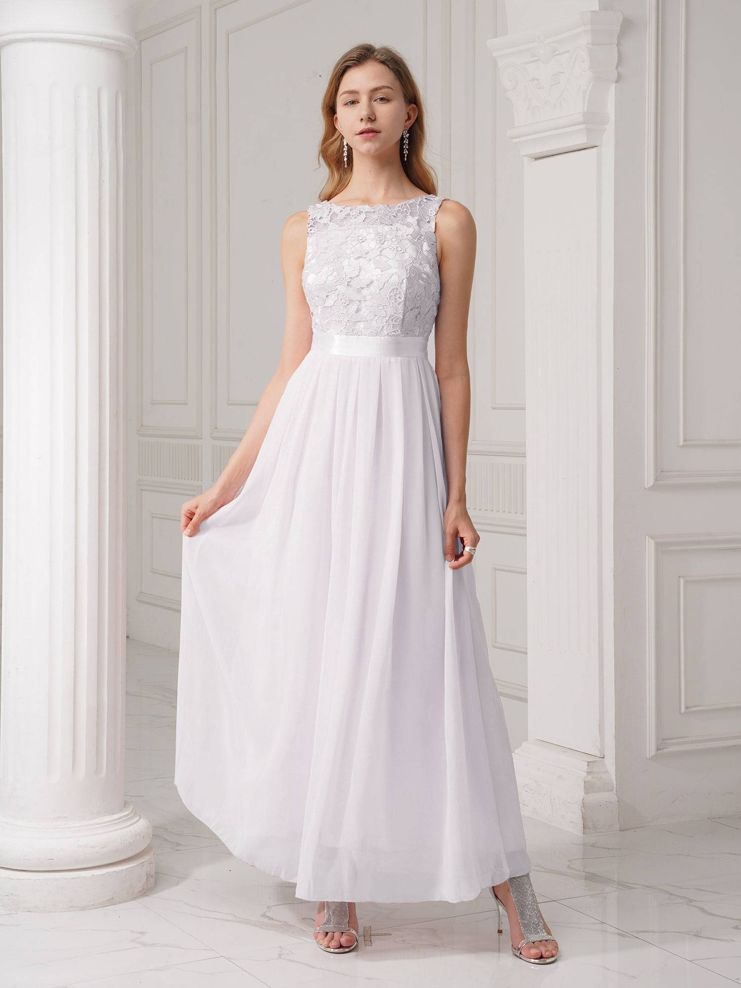Women Embroidered Chiffon Maxi Bridesmaid Dress