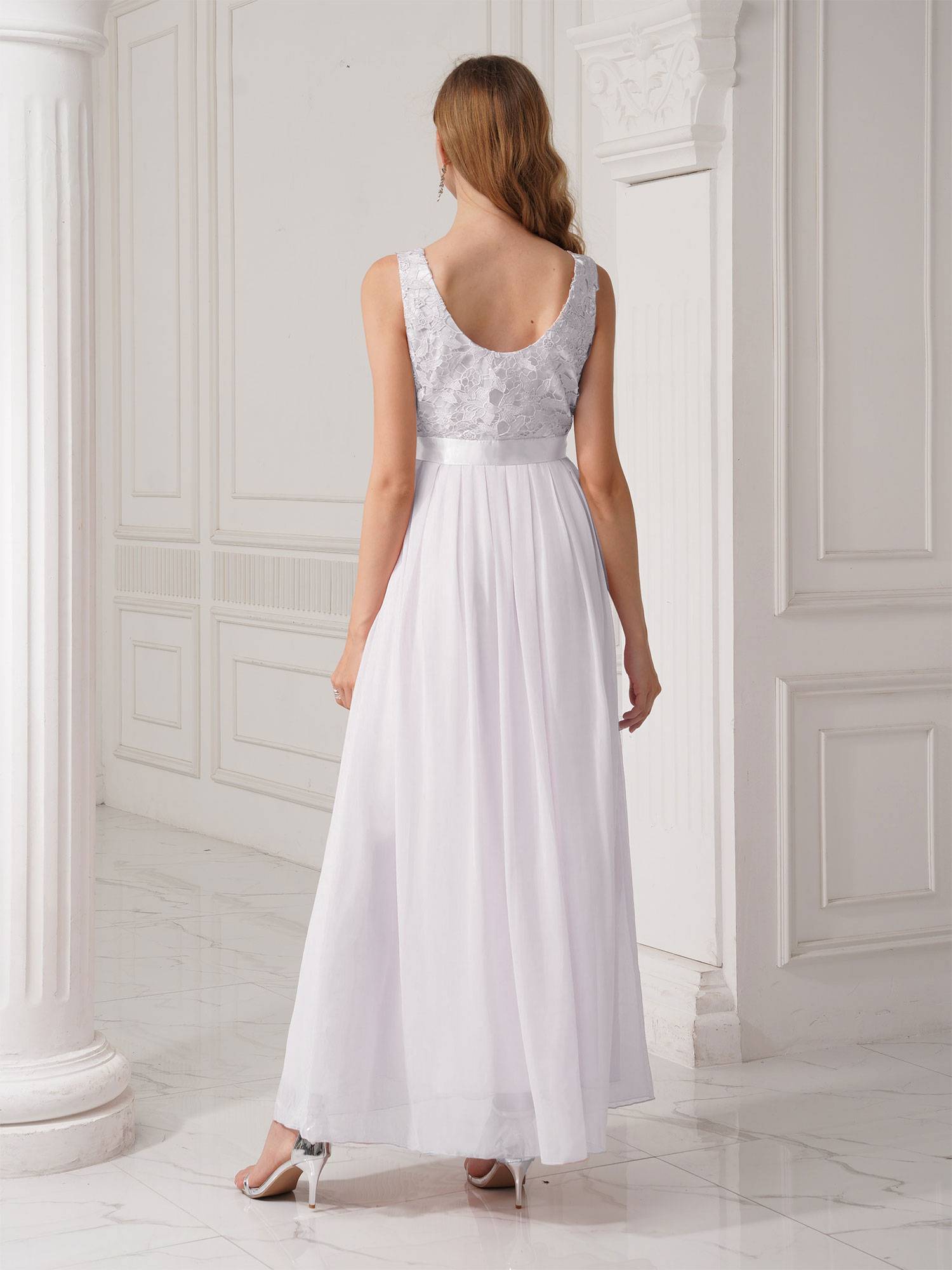 Women Embroidered Chiffon Maxi Bridesmaid Dress