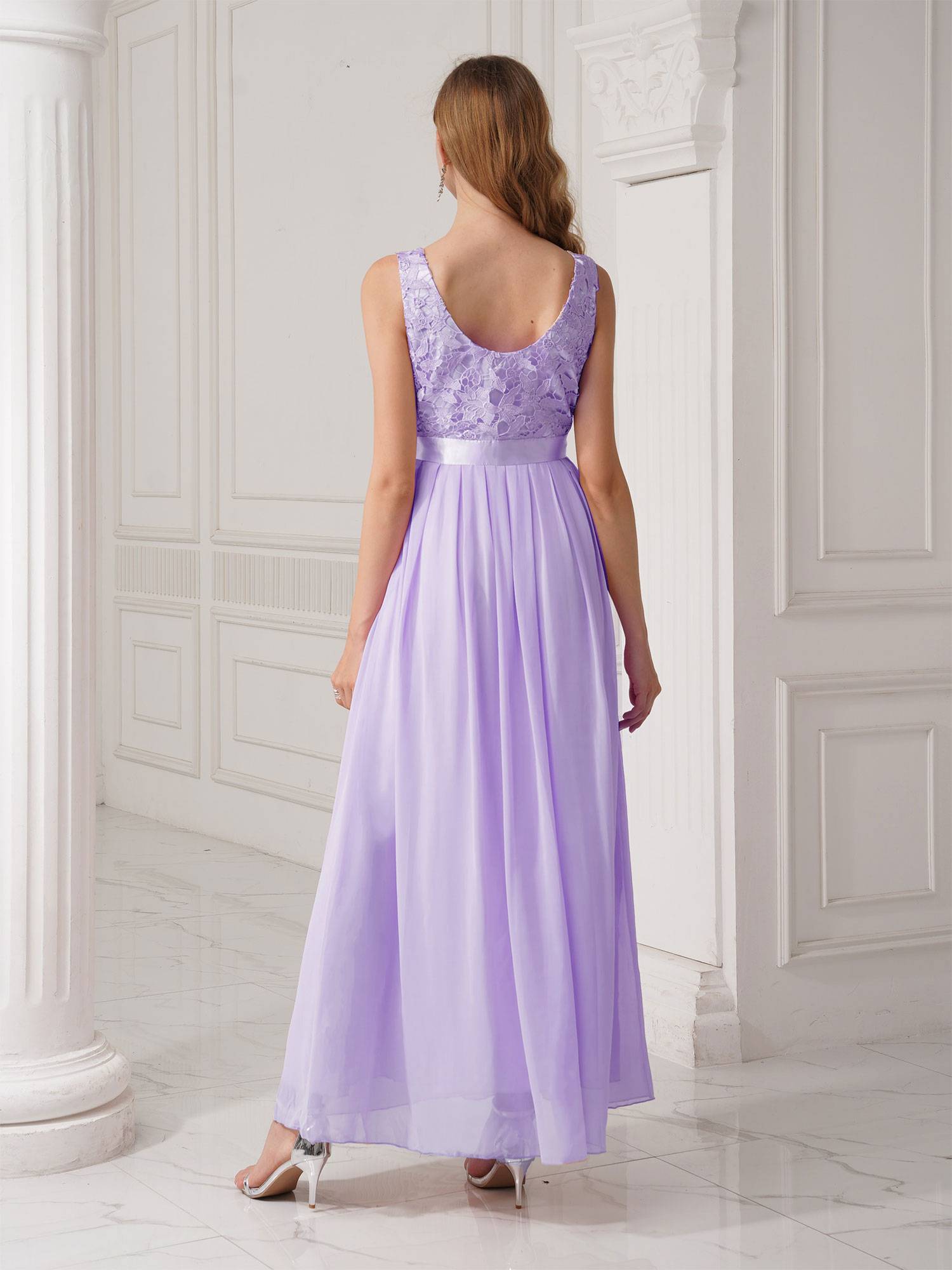 Women Embroidered Chiffon Maxi Bridesmaid Dress