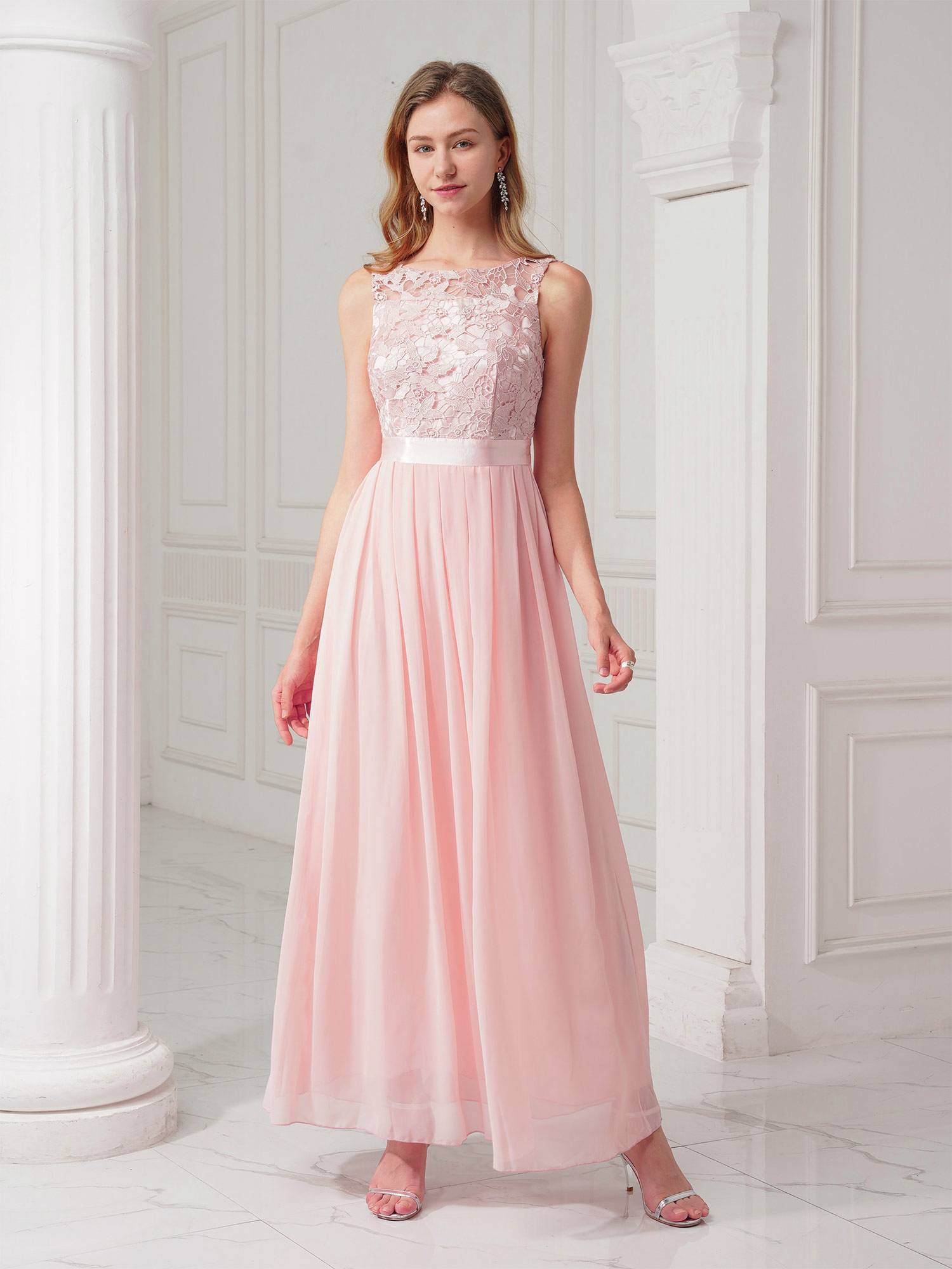 Women Embroidered Chiffon Maxi Bridesmaid Dress