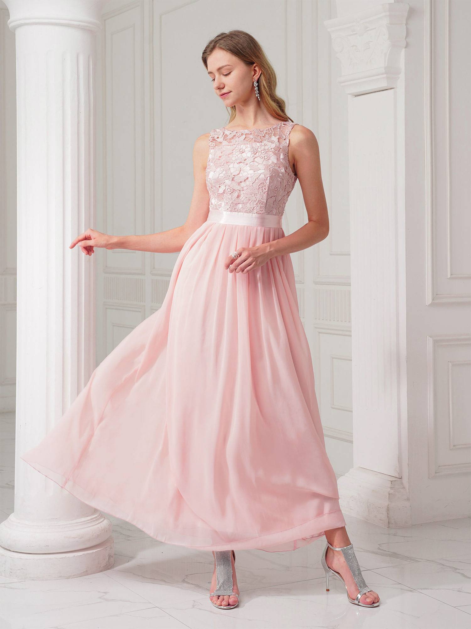 Women Embroidered Chiffon Maxi Bridesmaid Dress