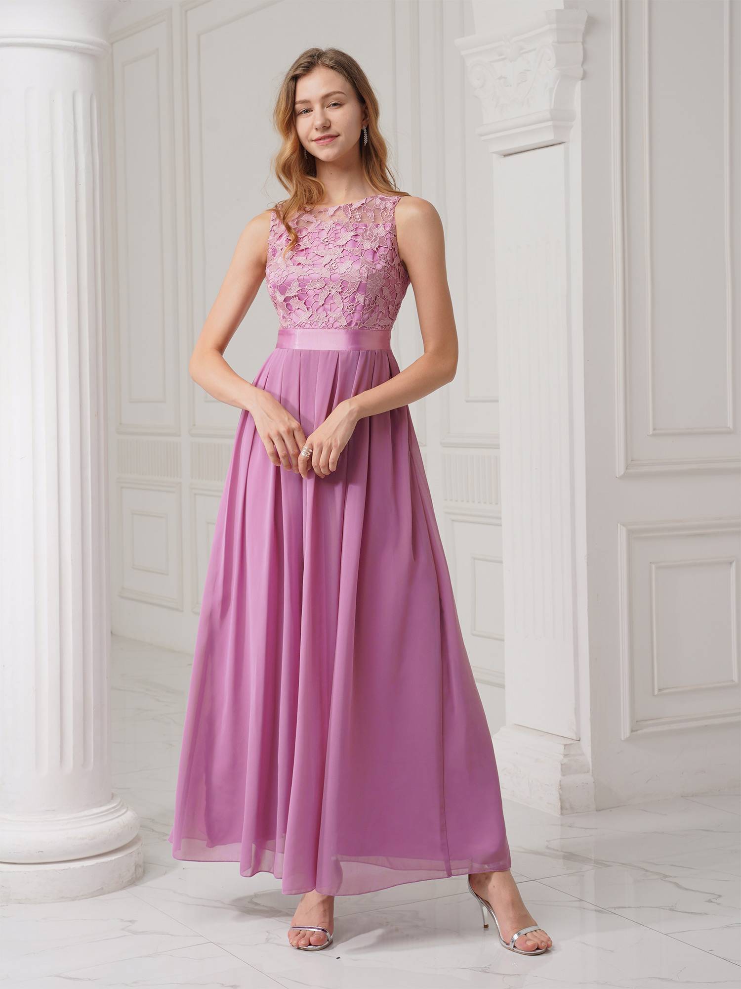 Women Embroidered Chiffon Maxi Bridesmaid Dress