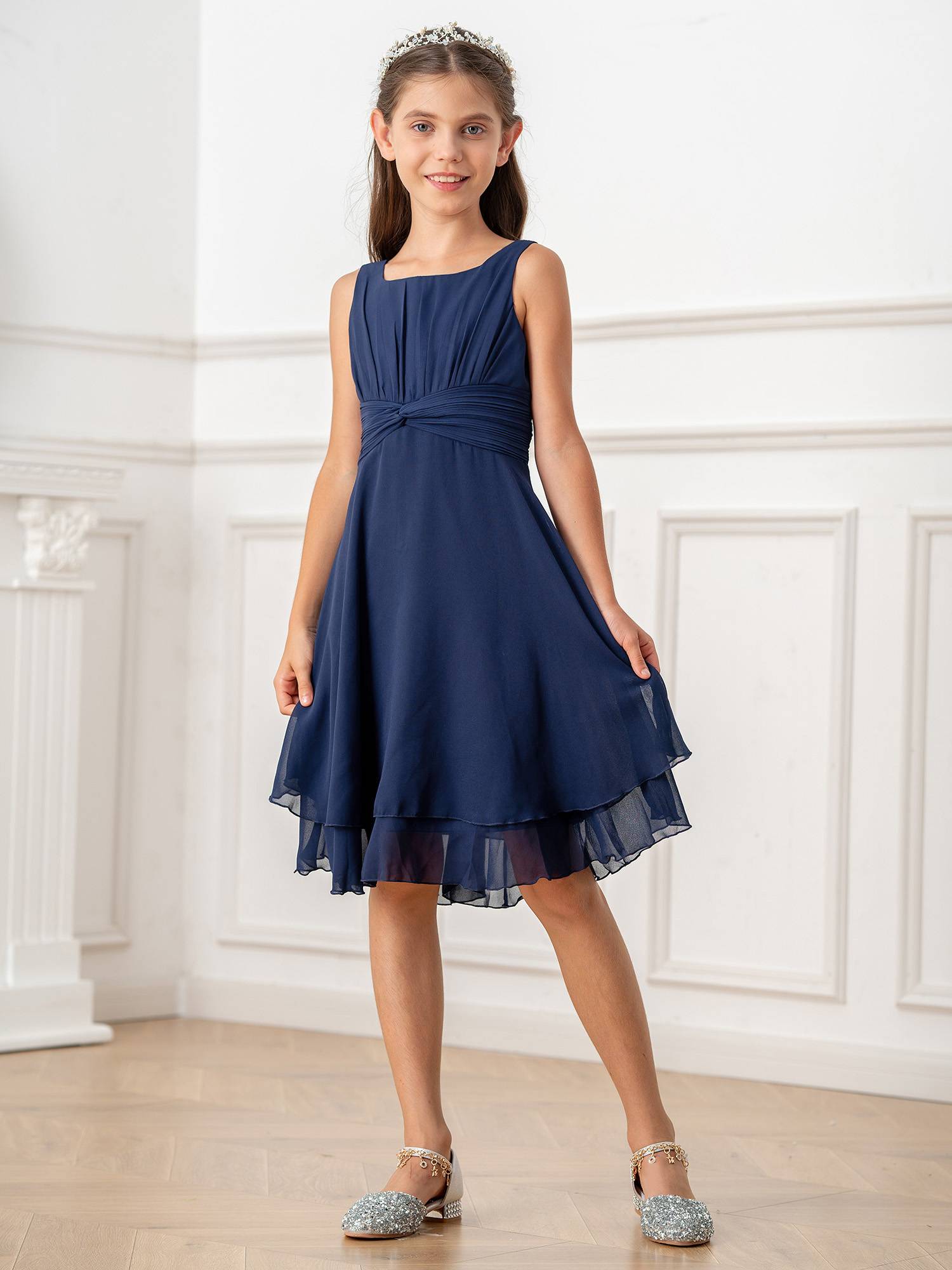 Toddler/Kids Girls Chiffon Knotted Waist Party Dress