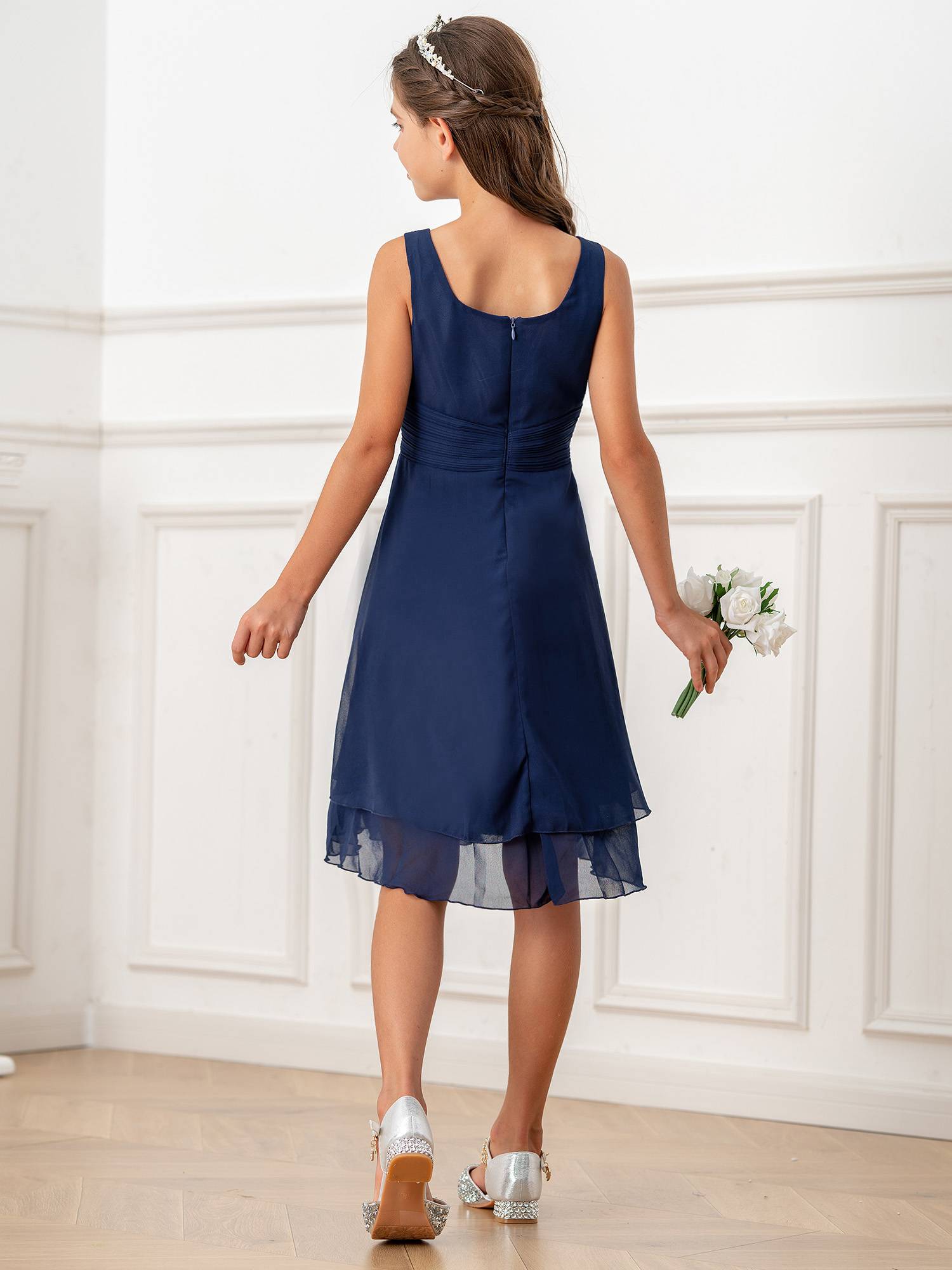 Toddler/Kids Girls Chiffon Knotted Waist Party Dress