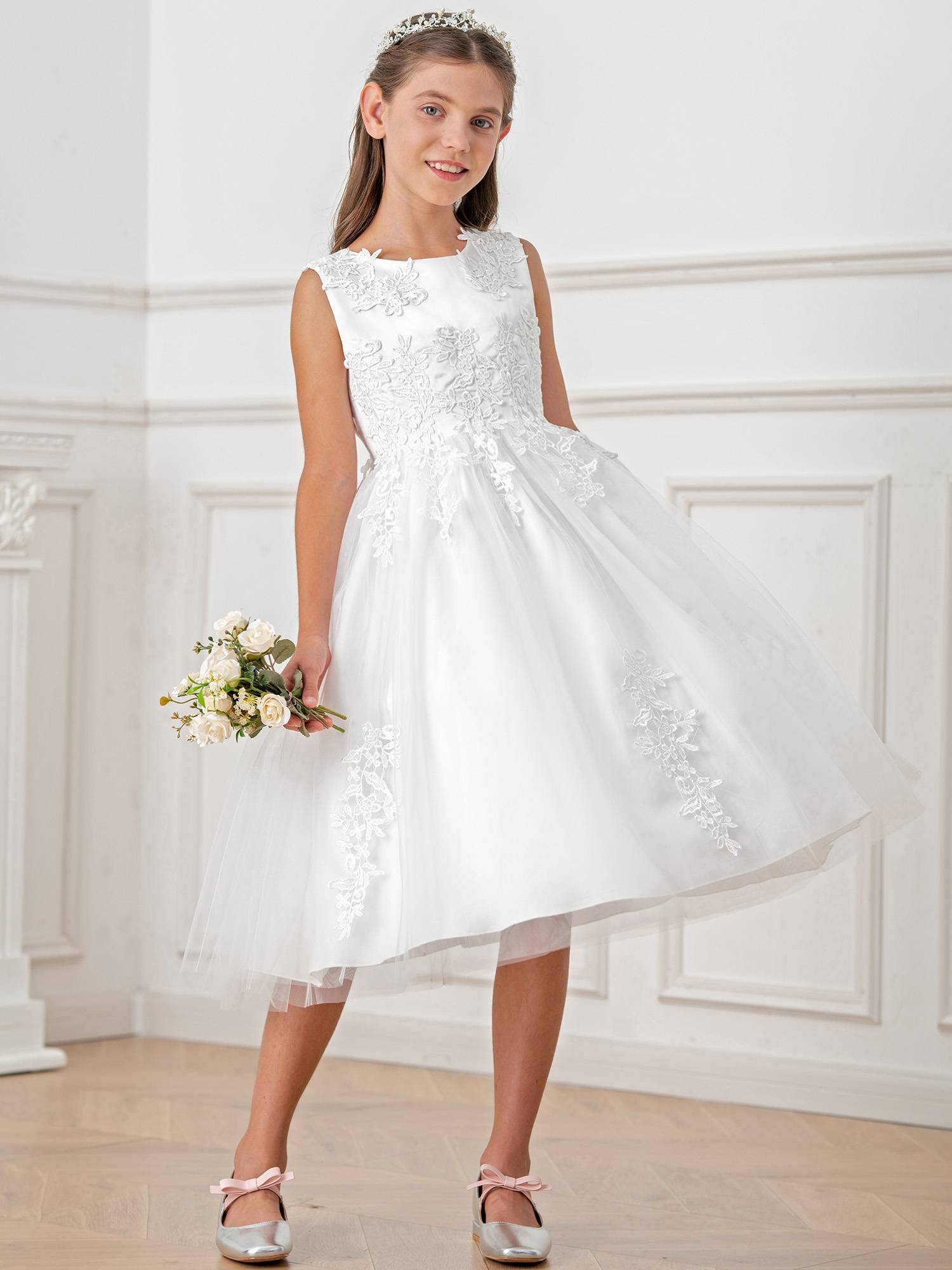 Toddler/Kids Girls A Line Tea Length Party Dresses