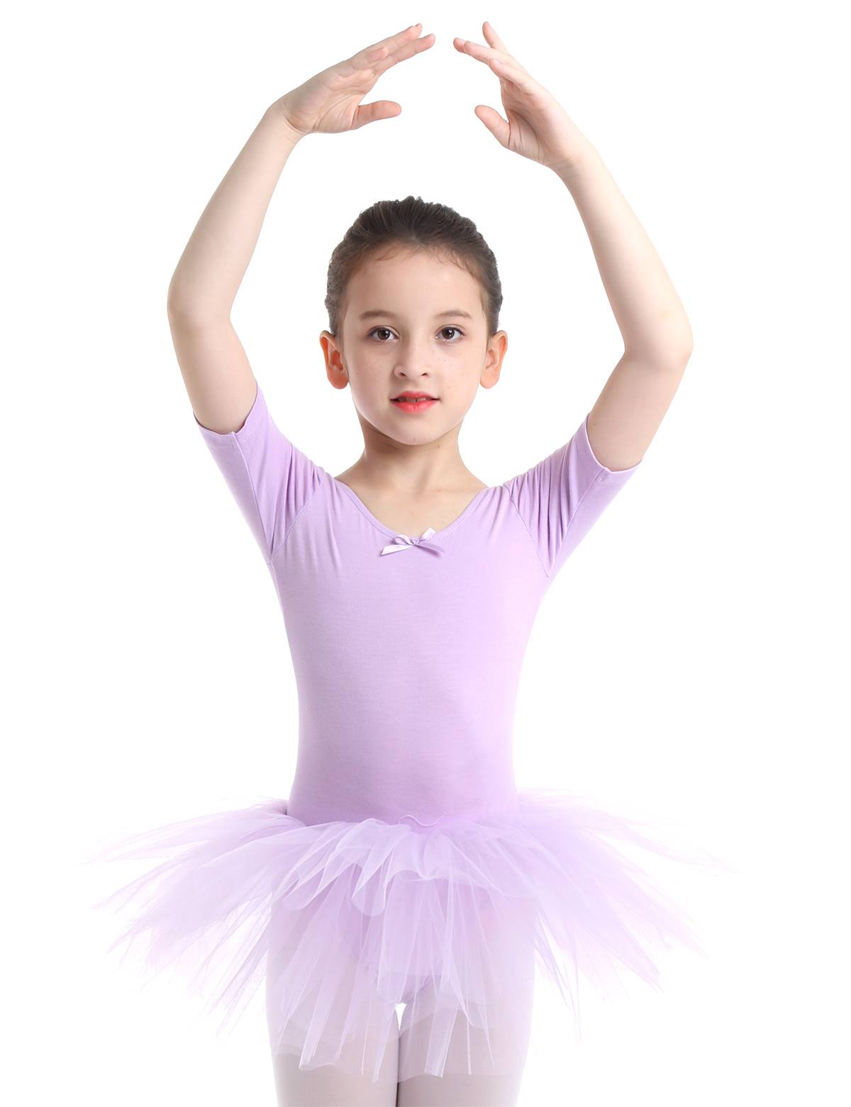 Kids Girls Short Sleeve Cotton Tulle Ballet Dance Tutu Dress