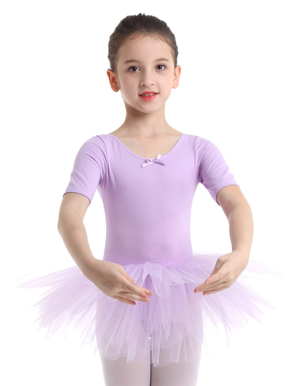 Kids Girls Short Sleeve Cotton Tulle Ballet Dance Tutu Dress